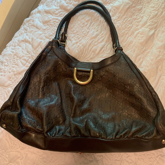 Gucci "Gg" D Rung Tote Brown Leather Hobo Bag. - Picture 2 of 5